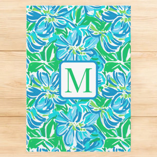 Preppy Blå Blommor Monogram Inbjudningar