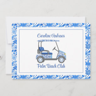 Preppy Blå Blommor Palm Beach Golfvagn Tack Kort