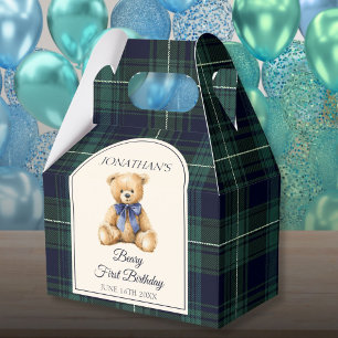 Preppy blå bowle nalle tartan födelsedag presentaskar