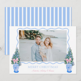 Preppy blå chinoiserie julgran ingefära krukor julkort