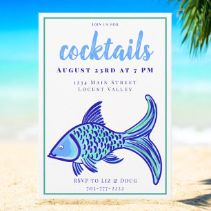 Preppy Blå Fisk Kustnära Cocktailfest Inbjudningar