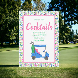 Preppy Blå Golfkärr Cocktailfest Border Inbjudningar