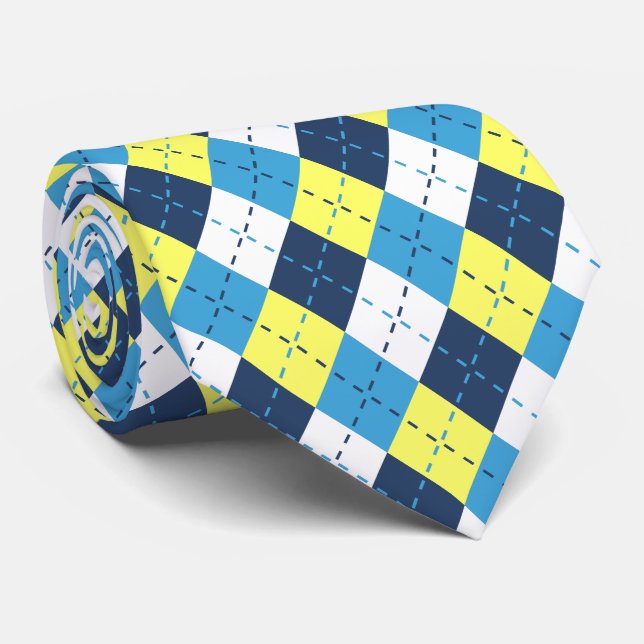 Preppy blå hallon citron gul Argyle  Slips (Rullad)