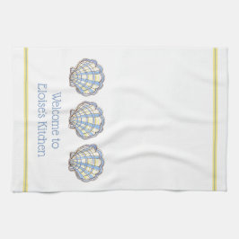 Preppy Blå och Gul Plaid Scallop Snigelskal Kökshandduk