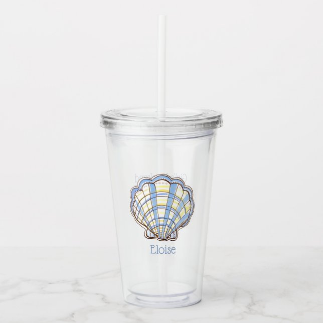 Preppy Blå och Gul Rutig Scallop Snigelskal Take Away Mugg (Framsida)