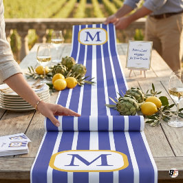 Preppy Blå och Vit Randig Guldmonogram