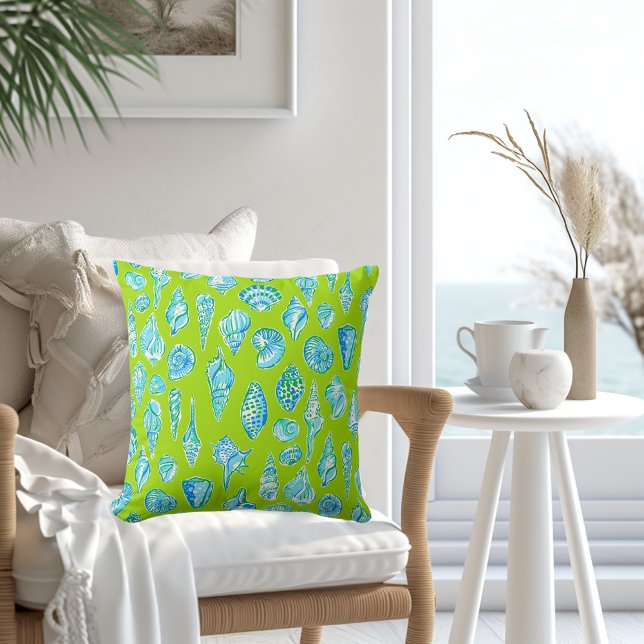 Preppy Blå och Vita Snigelskal / Coastal Lime Kudde (Skapare uppladdad)