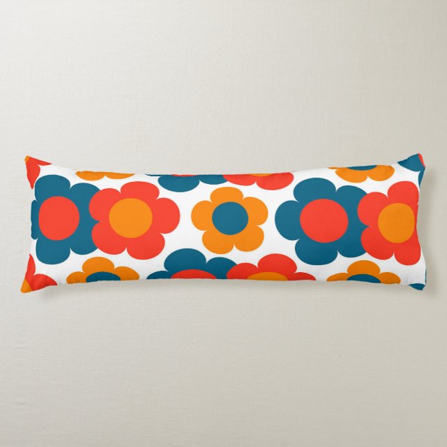 Preppy Blå Orange Hippie Blommönster Kroppskudde (Framsidan)