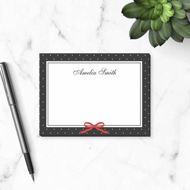 Preppy Black med White Polka Dot Red Ribbon Post-it Block (Skapare uppladdad)