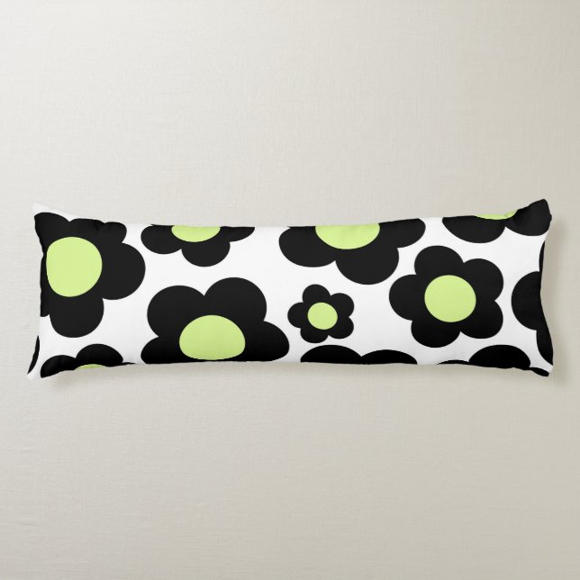 Preppy Black Neon Grönt Hippie Flower Mönster Kroppskudde (Framsidan)
