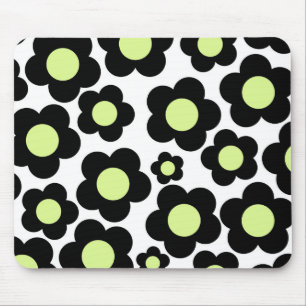 Preppy Black Neon Grönt Hippie Flower Mönster Musmatta