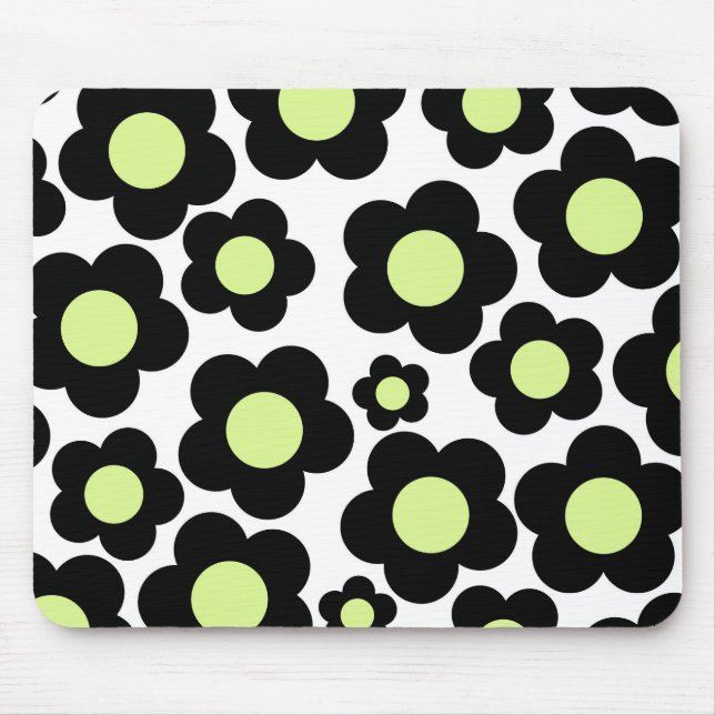 Preppy Black Neon Grönt Hippie Flower Mönster Musmatta (Framsidan)