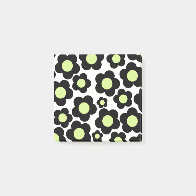 Preppy Black Neon Grönt Hippie Flower Mönster Post-it Block (Framsida)