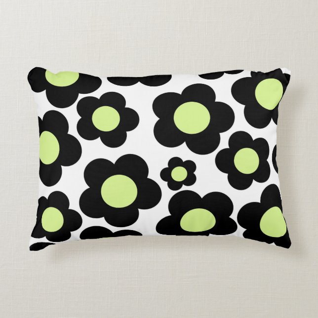 Preppy Black Neon Grönt Hippie Flower Mönster Prydnadskudde (Framsidan)