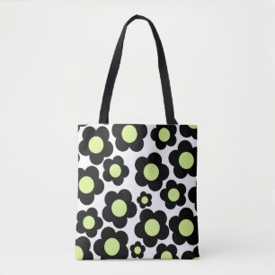 Preppy Black Neon Grönt Hippie Flower Mönster Tygkasse