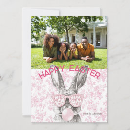 Preppy Blommigt Bubblegum Bunny Anpassningsbar Pho Julkort