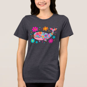 Preppy Blommigt Summer Whale T Shirt