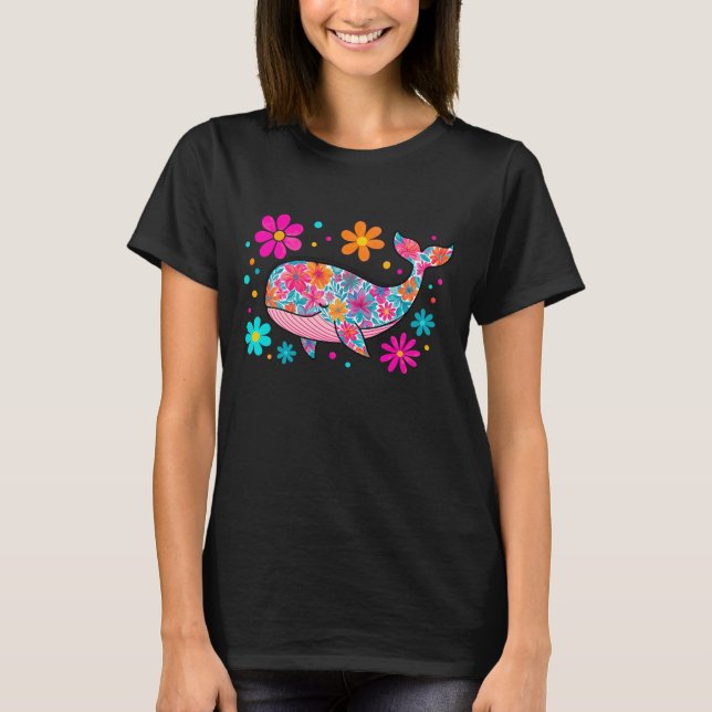 Preppy Blommigt Summer Whale T Shirt (Framsida)
