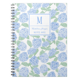 Preppy Blue and Grönt Hydrangeas Monogram Anteckningsbok