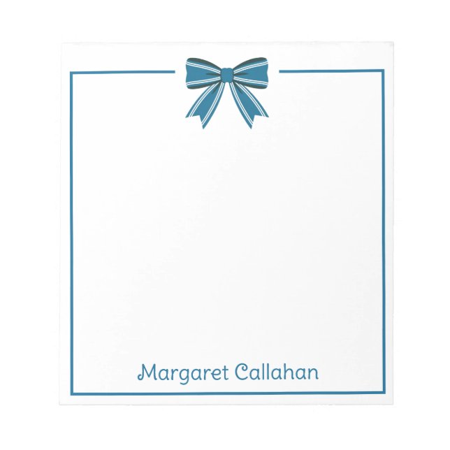 Preppy Blue and White Bow Personalized Anteckningsblock (Framsida)