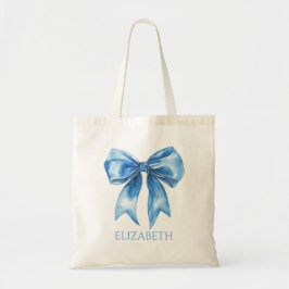 Preppy Blue and White Bow Personalized Tygkasse