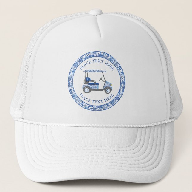 Preppy Blue and White Flowers Golf Cart Keps (Framsida)