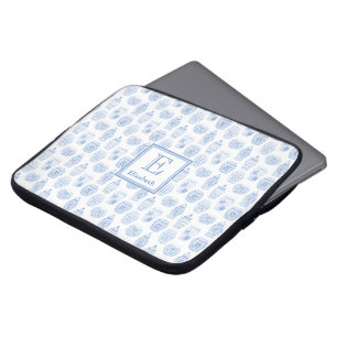 Preppy Blue and White Ginger Burk Print Monogram Laptop Fodral