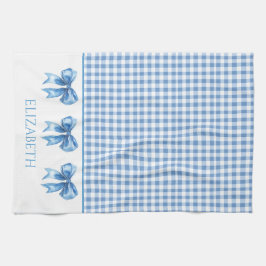 Preppy Blue and White Gingham and Bow Kökshandduk