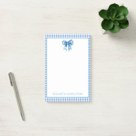 Preppy Blue and White Gingham and Bow Post-it Block