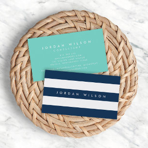 Preppy Blue and White Rand med turkos Visitkort