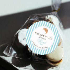 Preppy Blue Brown Stripes Bakery Logo Thank You Runt Klistermärke