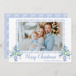 Preppy Blue Chinoiserie Julgran Ginger Burk Julkort