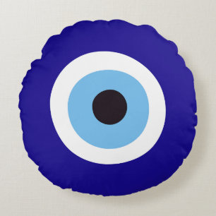 Preppy Blue Evil Öga Rund Kudde