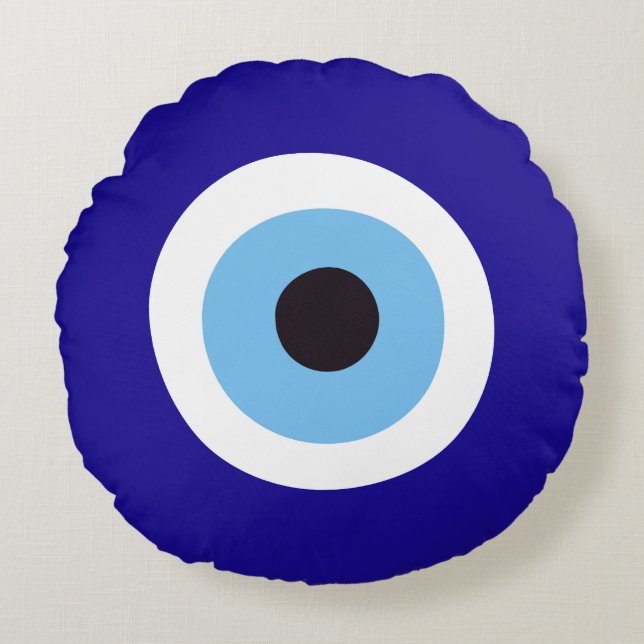 Preppy Blue Evil Öga Rund Kudde (Framsidan)