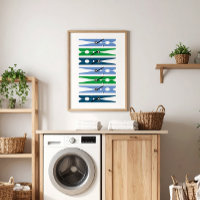 Preppy Blue Grönt Clothes Stift Tvätt Room Art