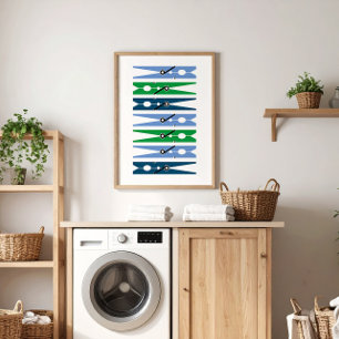 Preppy Blue Grönt Clothes Stift Tvätt Room Art Poster