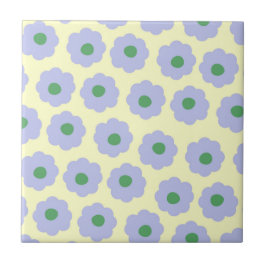 Preppy Blue Grönt Cute Hippie Flower Mönster Kakelplatta