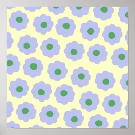 Preppy Blue Grönt Cute Hippie Flower Mönster Poster