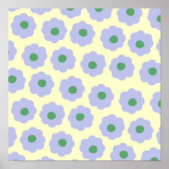 Preppy Blue Grönt Cute Hippie Flower Mönster Poster (Framsidan)
