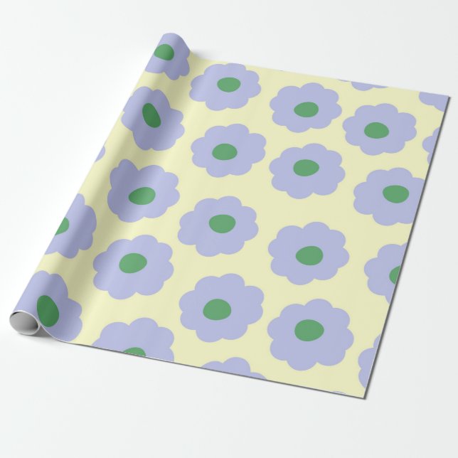 Preppy Blue Grönt Cute Hippie Flower Mönster Presentpapper (Utrullad)