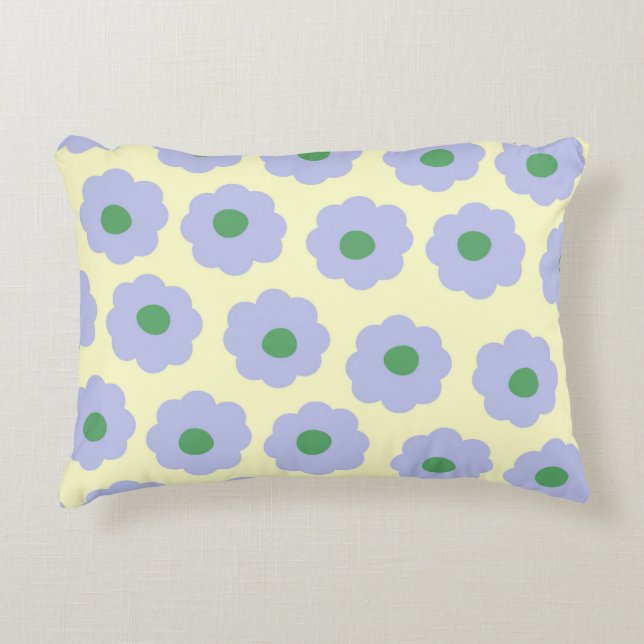 Preppy Blue Grönt Cute Hippie Flower Mönster Prydnadskudde (Framsidan)