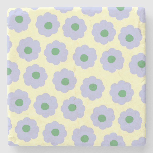 Preppy Blue Grönt Cute Hippie Flower Mönster Stenunderlägg (Framsidan)