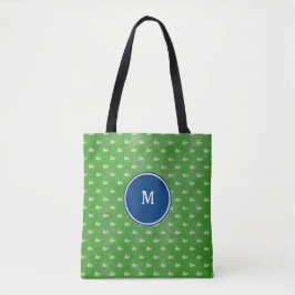 Preppy Blue Grönt White Whales Monogram Hund Tote Tygkasse