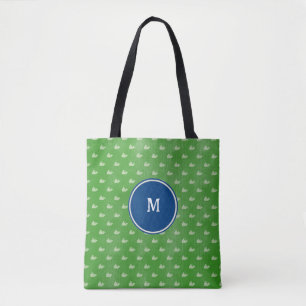 Preppy Blue Grönt White Whales Monogram Hund Tote Tygkasse