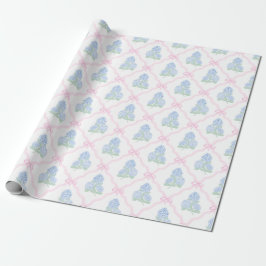 Preppy Blue Hydrangea with Pink Bow Trellis Presentpapper