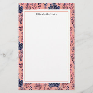 Preppy Blue och Coral Mönster Brevpapper