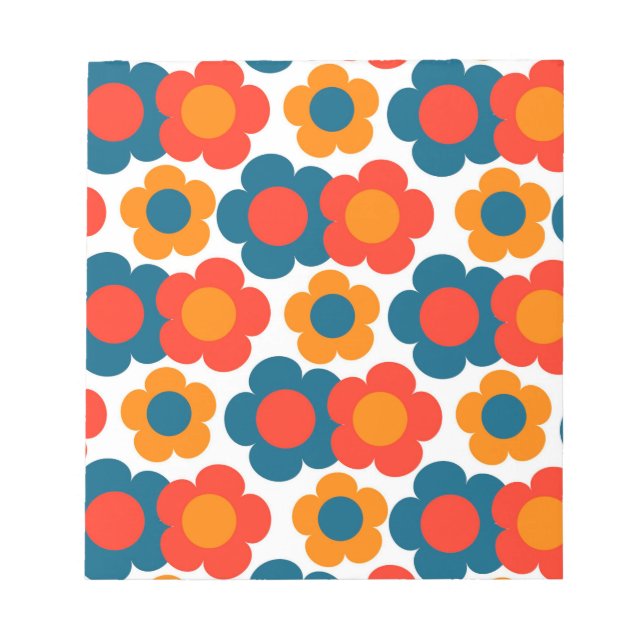 Preppy Blue Orange Hippie Flower Mönster Anteckningsblock (Framsida)