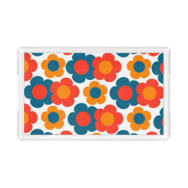 Preppy Blue Orange Hippie Flower Mönster Bricka