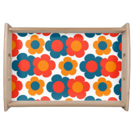 Preppy Blue Orange Hippie Flower Mönster Frukostbricka
