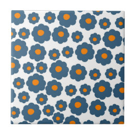 Preppy Blue Orange Hippie Flower Mönster Kakelplatta
